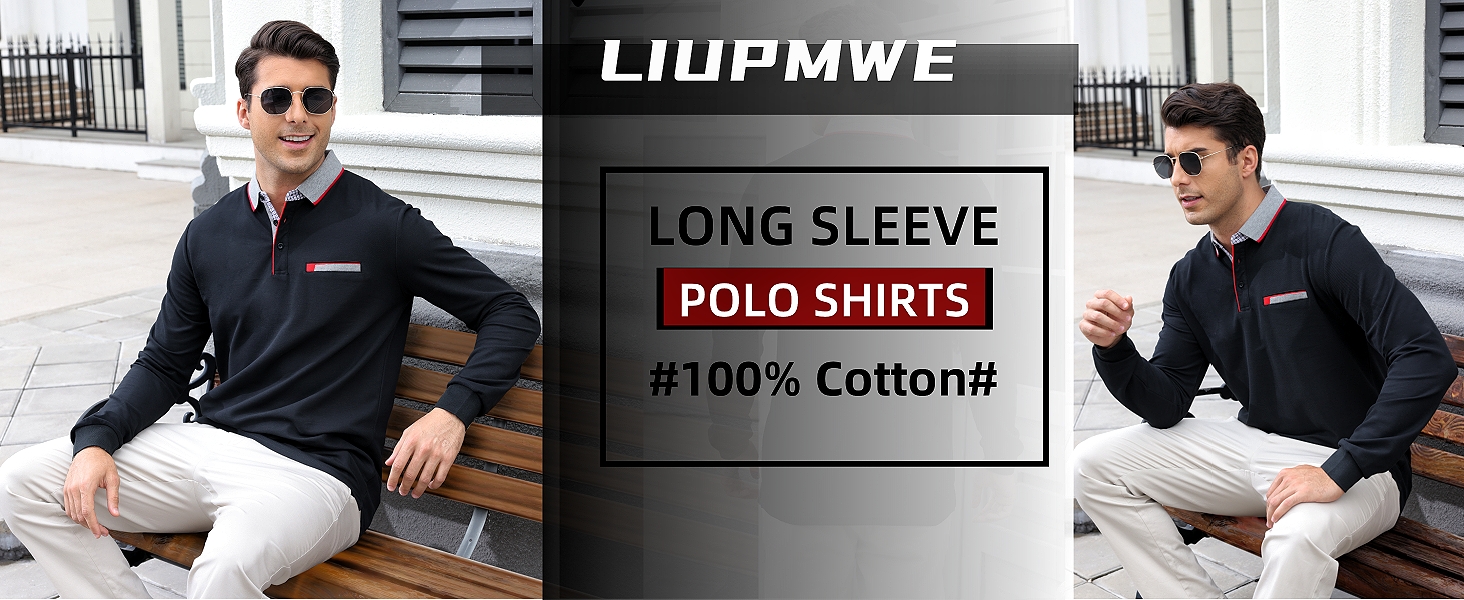 LIUPMWE Polo Shirts for Men Long Sleeve Golf Shirt Classic with