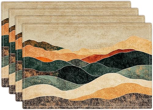 Miniatura 60 de Juego de 6 manteles individuales de flores amarillas de granja, manteles individuales rústicos florales, manteles individuales de primavera lavables