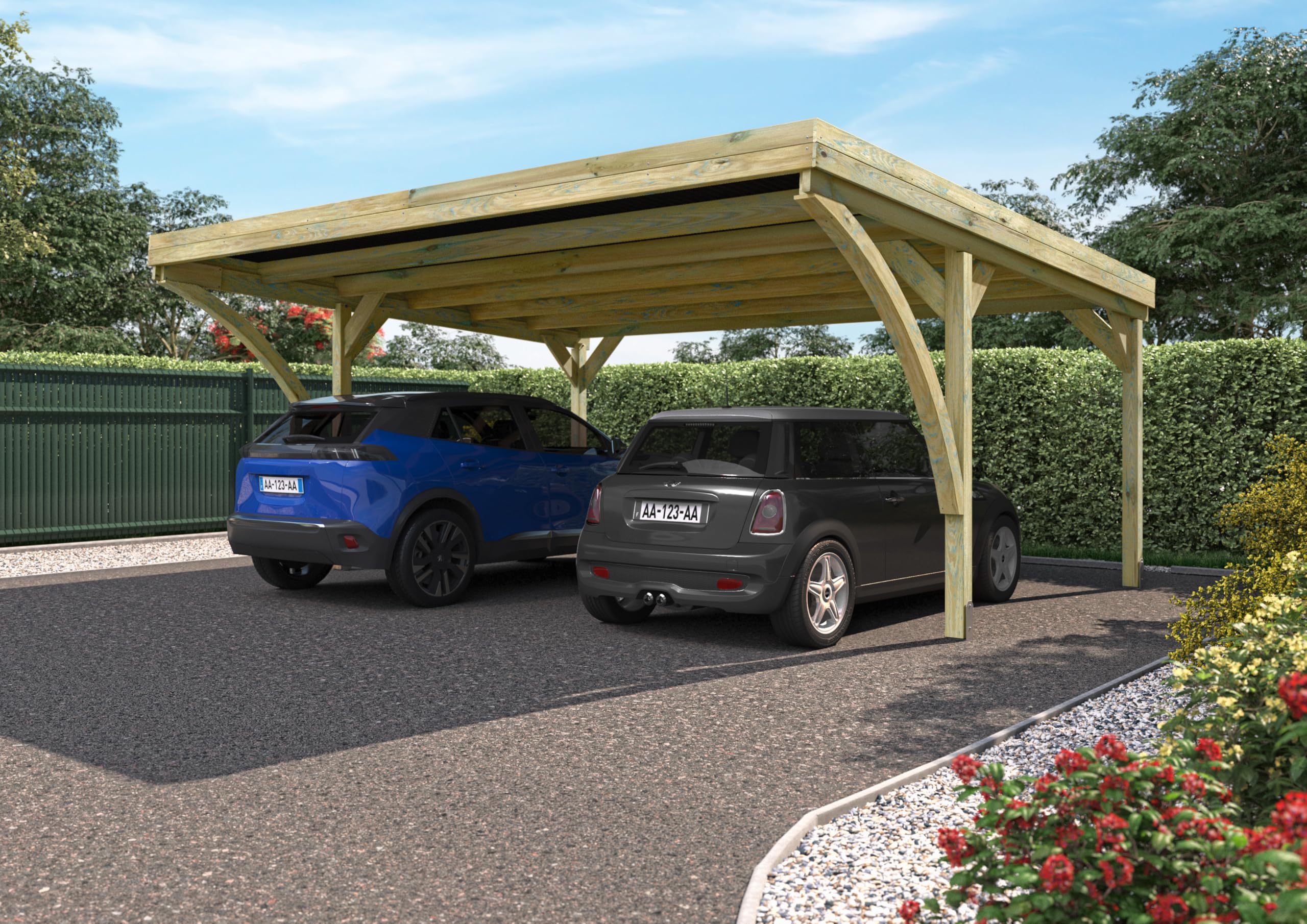 Carport Bois 2 Voitures 30,9 m² Victor Modern - sans Poteau Central