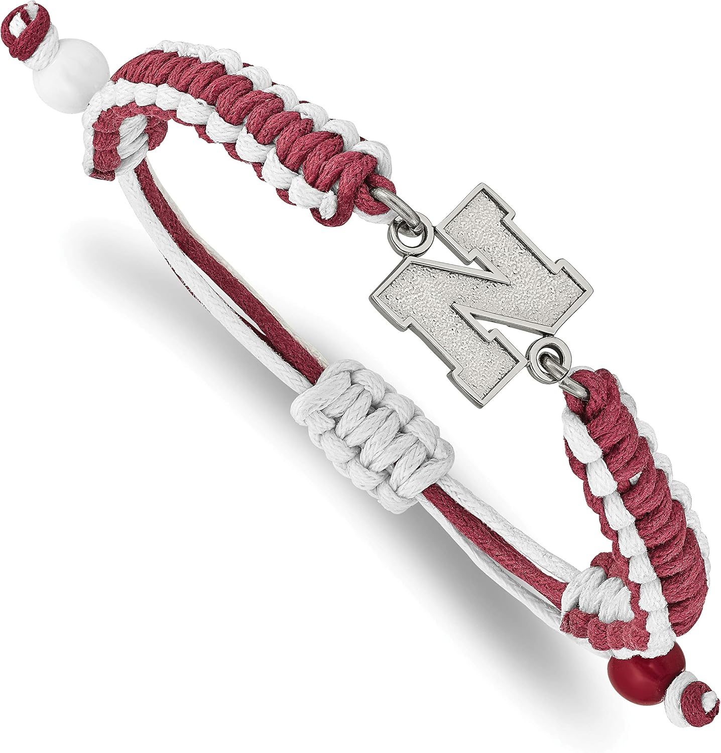 LogoArt Stainless Steel University of Nebraska Adj Nylon Cord Bracelet, 9 Inch