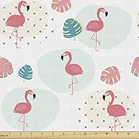 Vista 52 de Ambesonne The Yard, tela de mariquitas de The Yard, flores exóticas hibisco hawaiano follaje ilustración botánica flor de primavera, tela