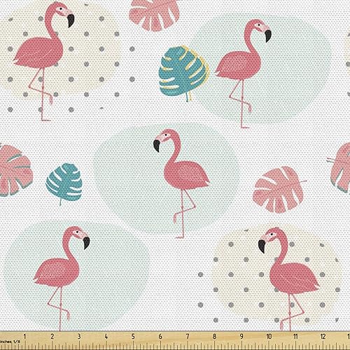 Miniatura 52 de Ambesonne The Yard, tela de mariquitas de The Yard, flores exóticas hibisco hawaiano follaje ilustración botánica flor de primavera, tela