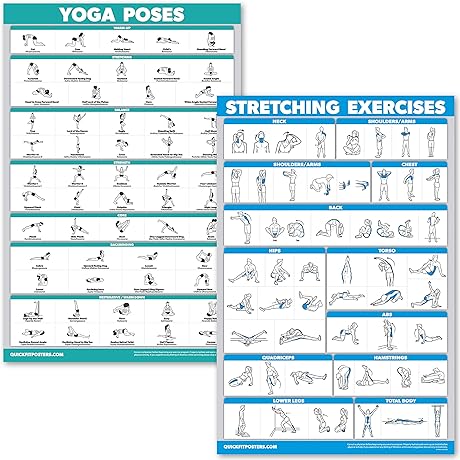 QuickFit Yoga Poses and Stretching Exercise Poster Set - Laminated 2 Chart...