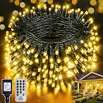 66FT 200 LED Lumières chaudes de fée blanche, fil vert foncé 8 Modes Minuteur, IP44 Éclairage intérieur extérieur étanche pour jardin jardin Chambre à coucher Salle de bain Décoration de Noël