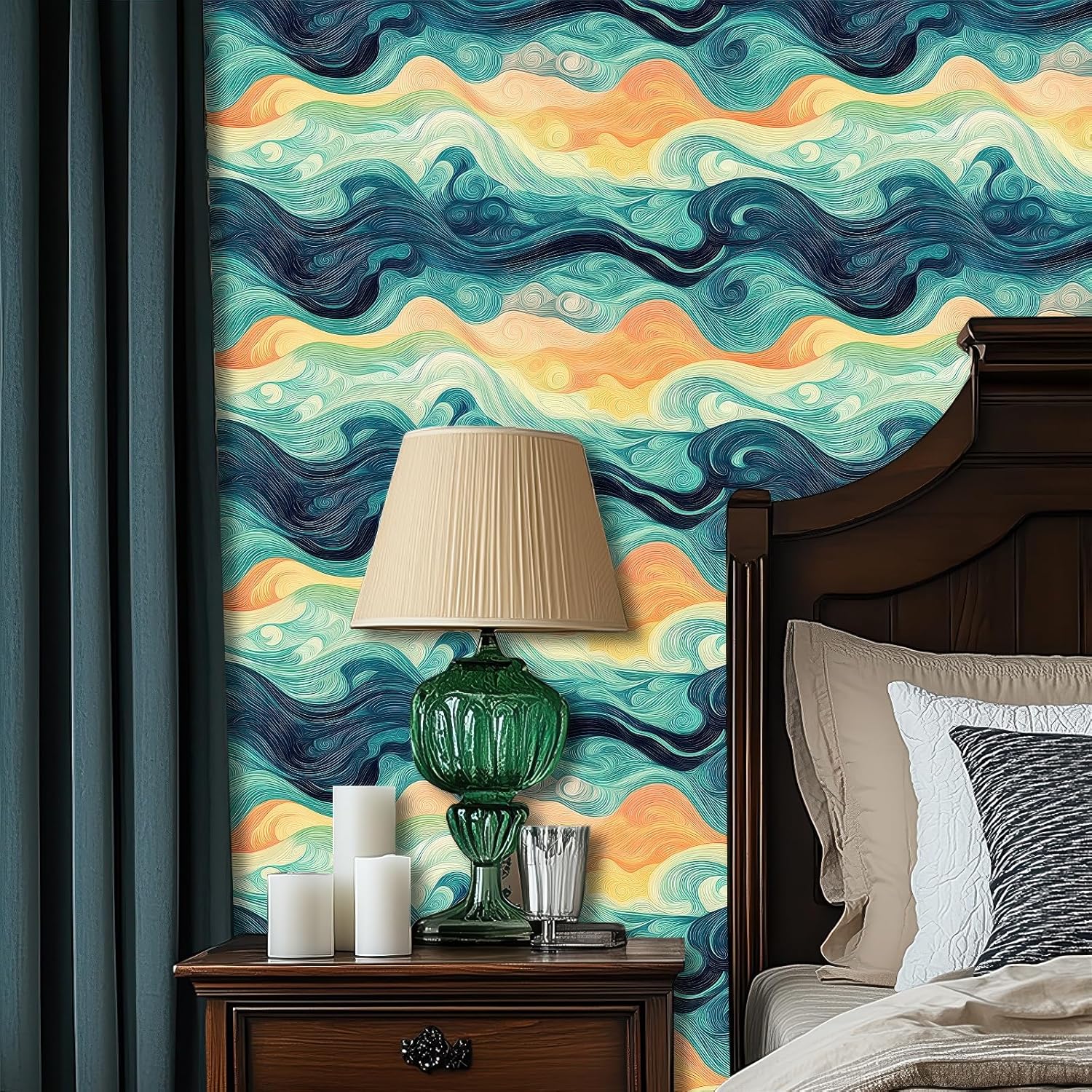 HOMETITUTE Sunset Swirl Landscape Wallpaper Peel and Stick Contact Paper Wall Marble Paper Stick 118.1" x 17.7" Self Adhesive Removable Vinyl Wall Covering Bedroom Kitchen Bathroom Home Decor