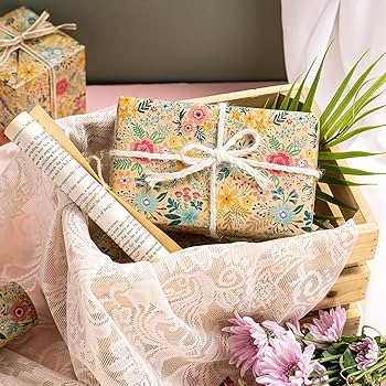 WRAPAHOLIC Rollo De Papel De Regalo Floral De Hortensias Kraft, Mini Rollo, 17 Pulgadas X 16.5 Pies, Papel De Regalo De Flores De Hortensias Azules Para Bodas, Cumpleaños, Despedidas De Soltera