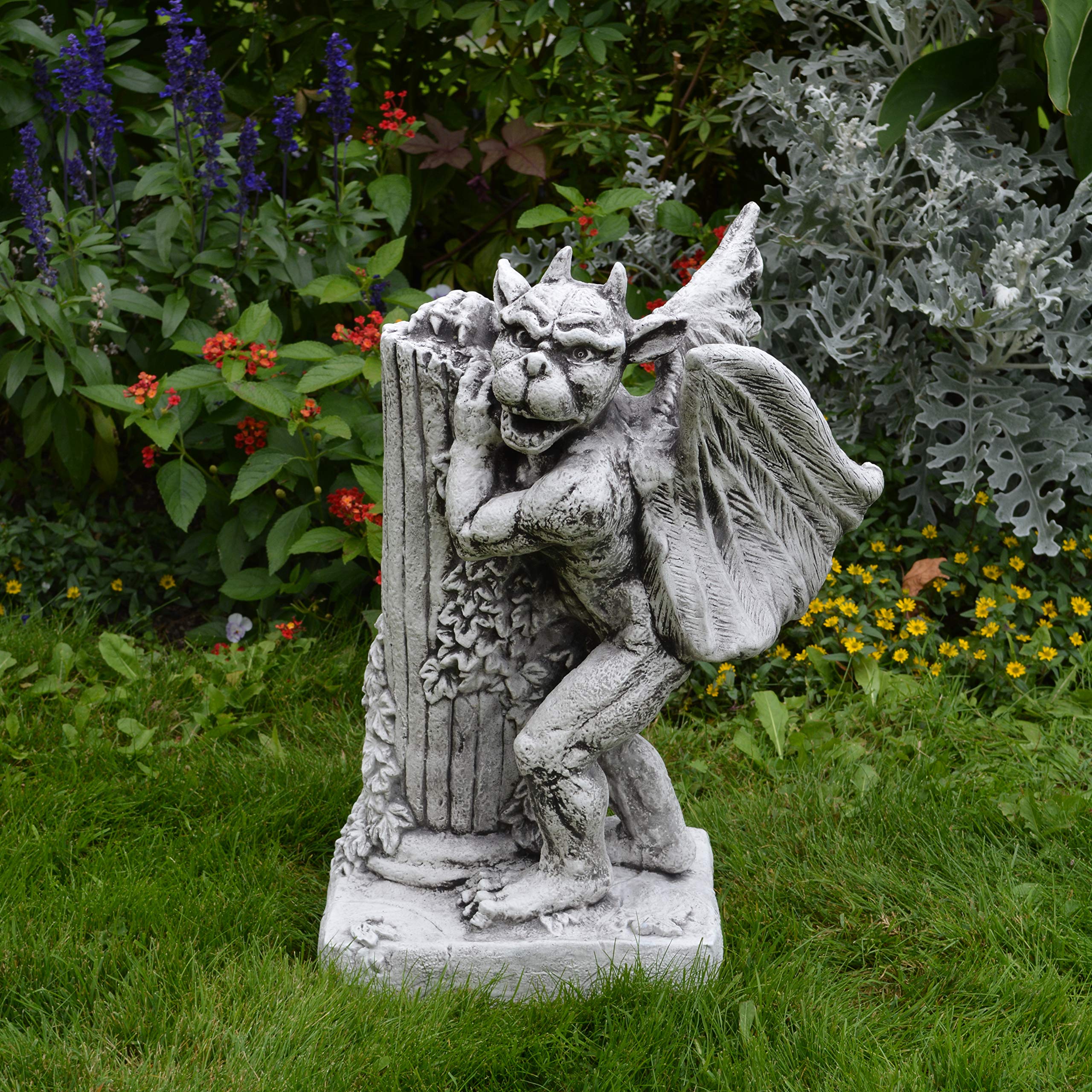 gartendekoparadies.de Figure de Pierre Massive gargouille Gardien avec Colonne en Pierre reconstituée, résistant au Gel