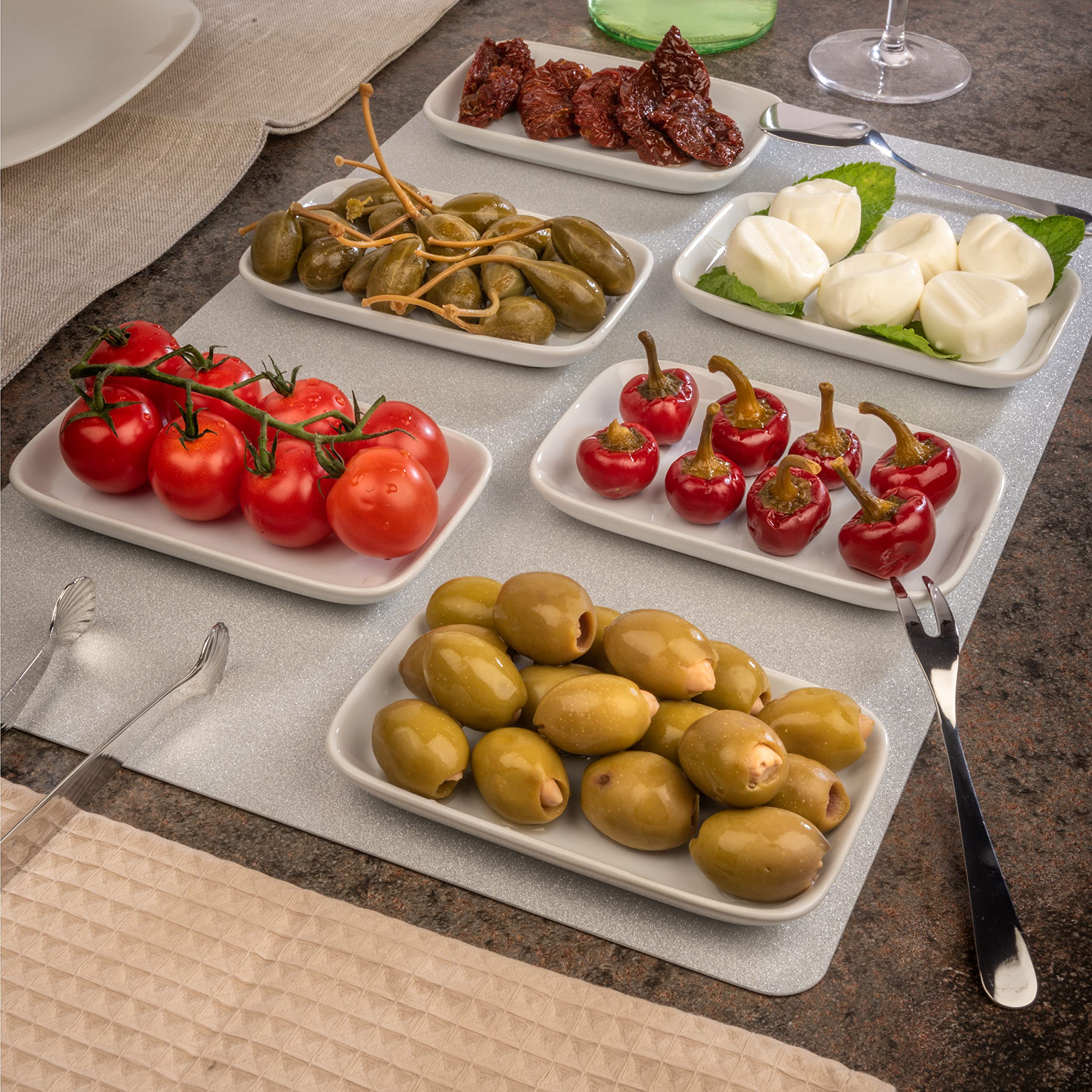 Urban Lifestyle Piatti Mezzetini (bianco) in gres ca. 15 x 9,7 x 1,7 cm, set da 6 pezzi antipasti, antipasti, piatti da dessert mezze, piatti rettangolari, per sushi, lavabili in lavastoviglie