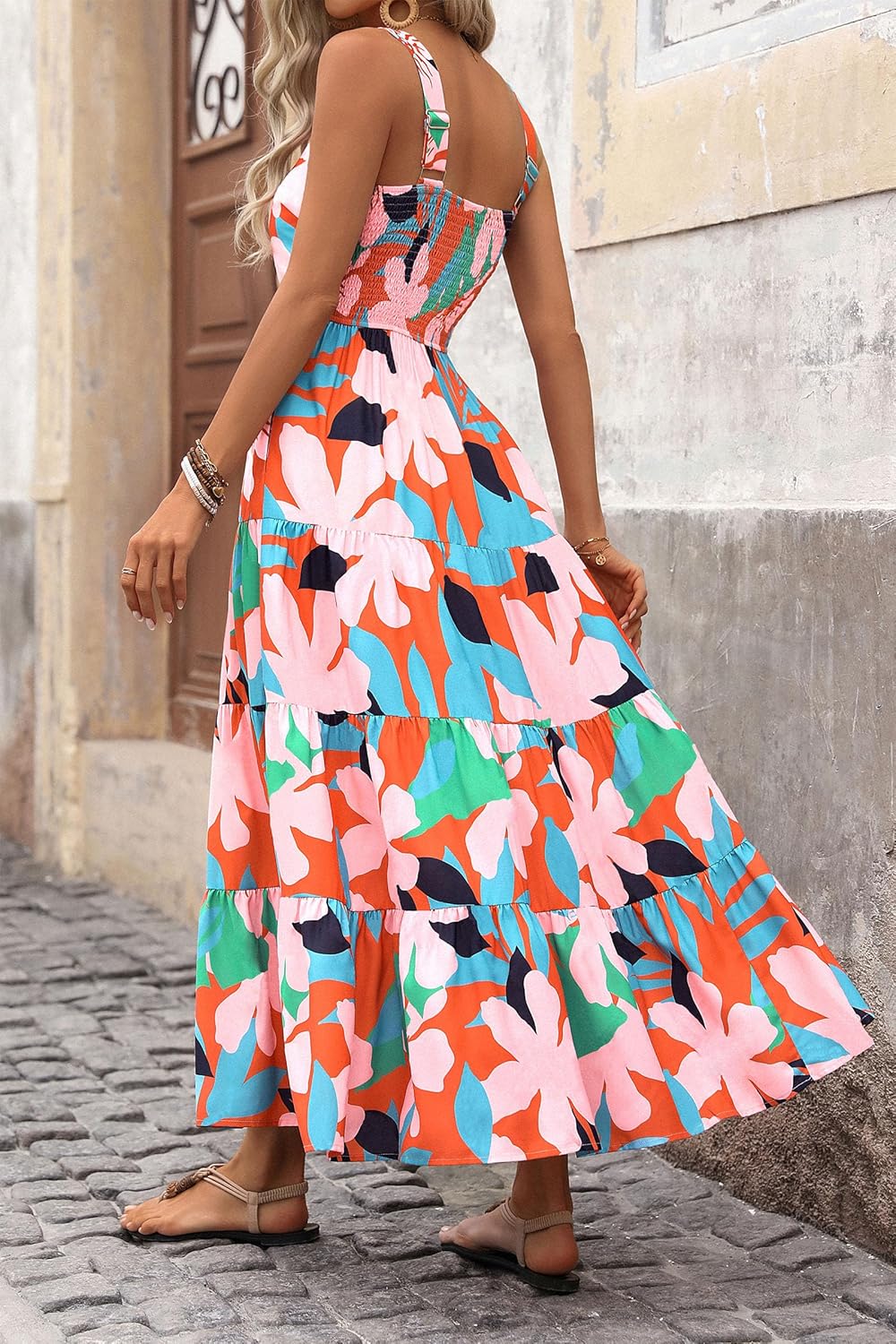 PRETTYGARDEN Women's 2026 Summer Floral Maxi Dress Sleeveless Smocked Ruffle Long Flowy Beach Vacation Boho Sundresses - Image 2