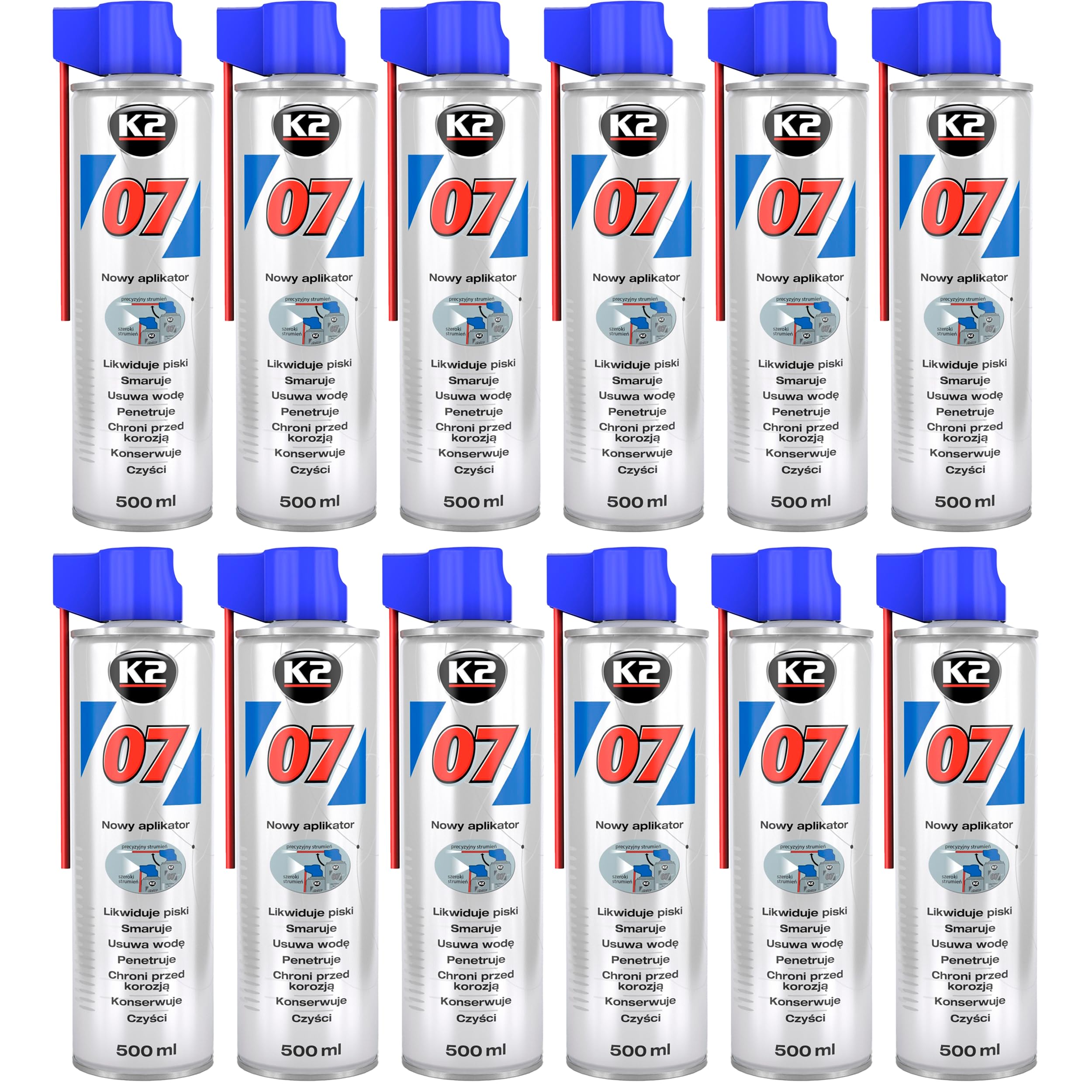 K2 Aceite Lubricante Multifuncional - Grasa para Liberar Conexiones, Piezas Atascadas y Oxidadas - Evita la Formación de Corrosión - Grasa Lubricante Multiusos Spray 500 ml (12)