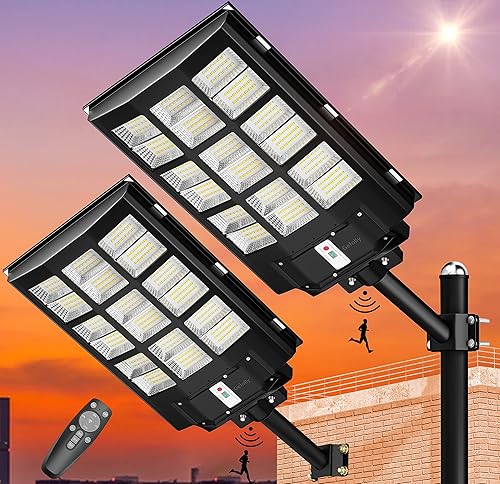 Gefolly Luces solares de calle de 2000 W para exteriores, 280000 lúmenes, luz de estacionamiento comercial del atardecer al amanecer, sensor de
