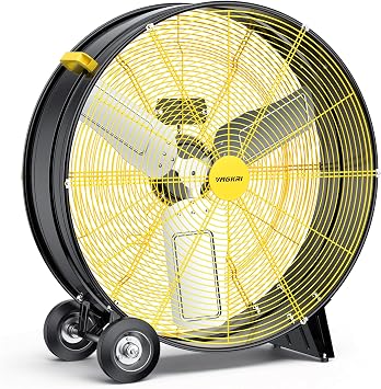 VAGKRI 30 Inch Industrial Drum Fan, 300W High Velocity Floor Fan, 3 Speed Heavy Duty Metal Fan with Casters Handles, Powerful Motor Air Circulator for Warehouse, Factory, Barn, Commercial, UL listed