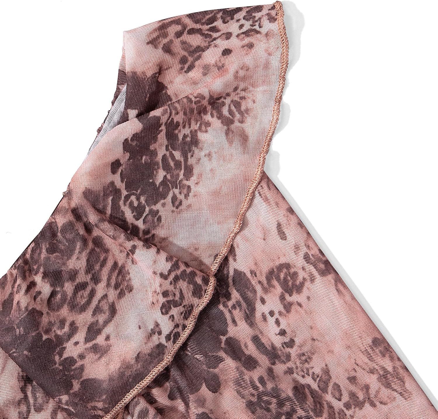 VWIWV Women Sexy Leopard Print Ruffle Mini Dress Lace up Long Sleeve Pleated Bodycon Short Party Club Mesh Dress - Image 7