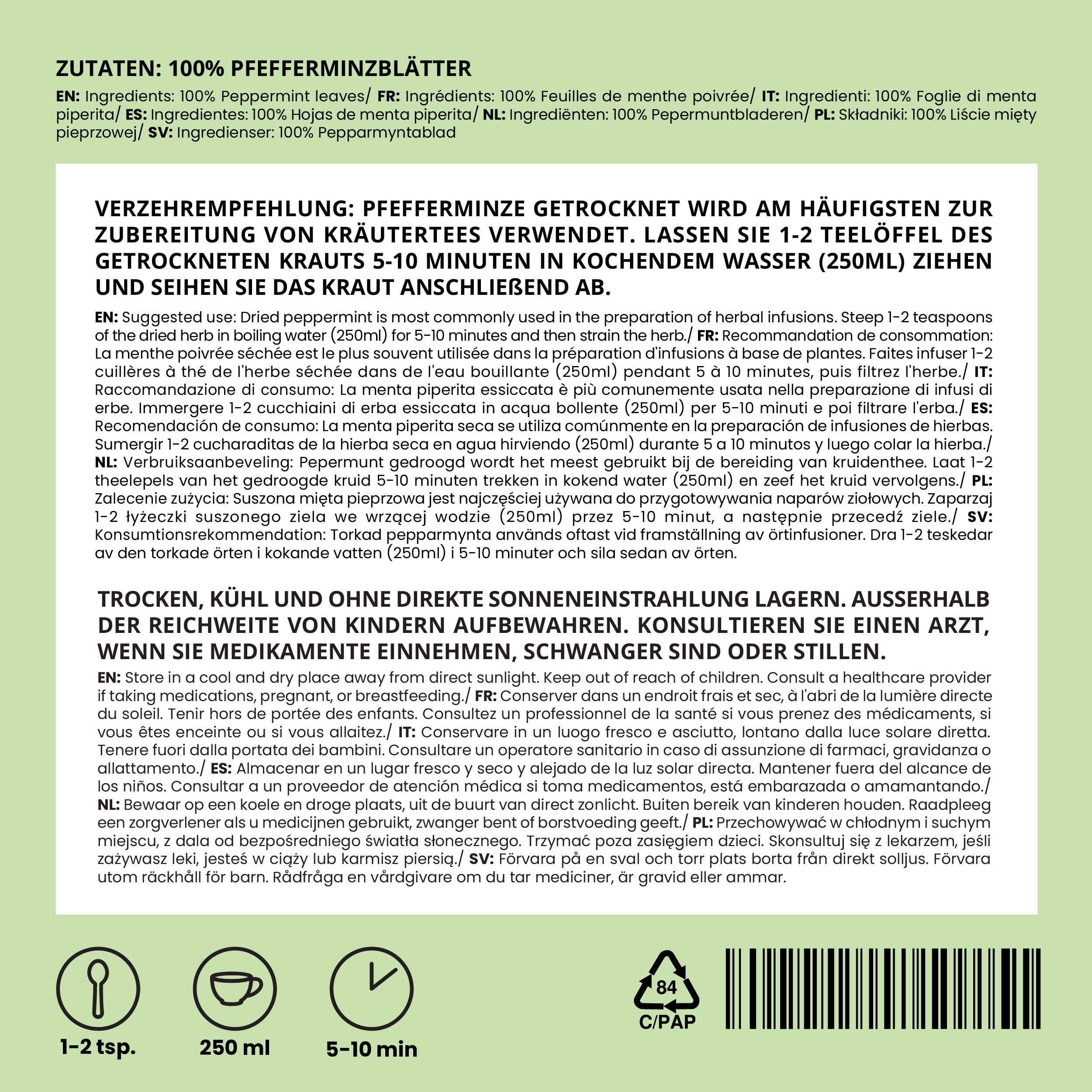 IDDA Herbal Herbata z Mięty Pieprzowej 250g, Suszone Liście Mięty Pieprzowej, Mentha Piperita