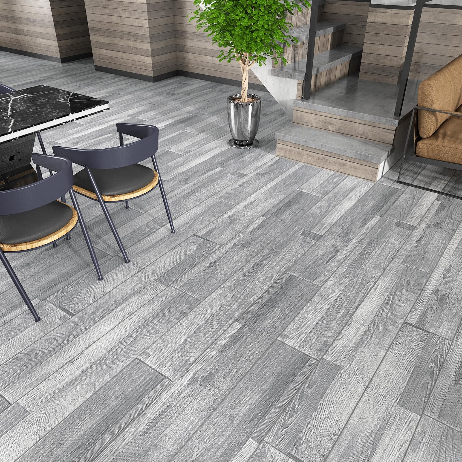 WESTICK Grey Peel and Stick Floor Tile Waterproof Bathroom Floor Tiles Sticker Self Adhesive Linoleum Vinyl Flooring for Camper Kitchen Bedroom Garge Removable Flooring Tile 20 PCS 6 x 36 in