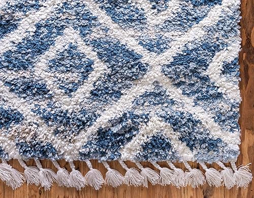 Miniatura 7 de Unique Loom Hygge Shag Collection Alfombra de área con diseño de diamante (2 pies 2 pulgadas x 6 pies 1 pulgada, azulbeige)