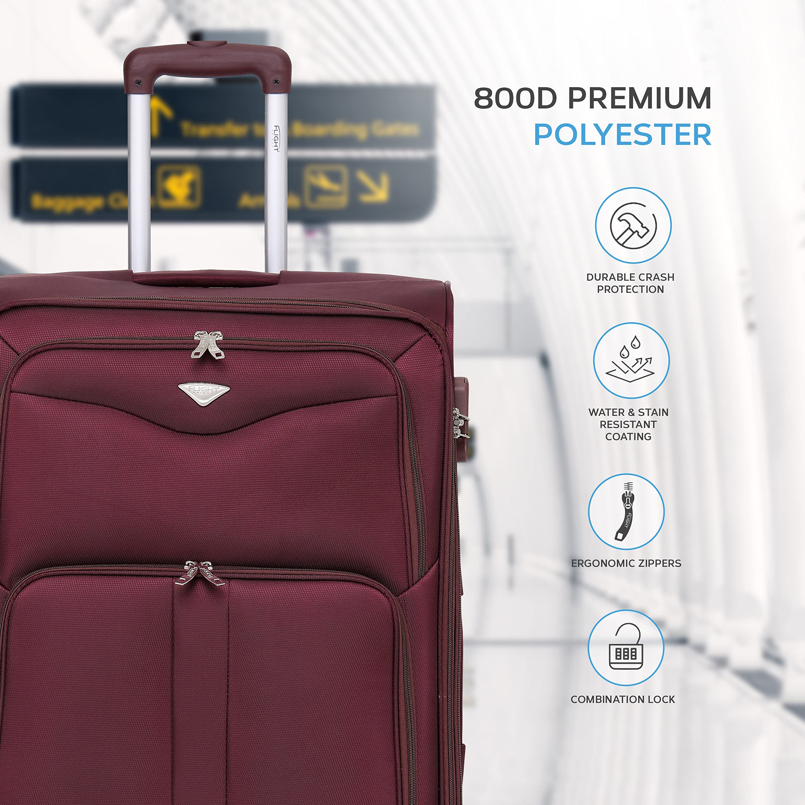 Flight Knight Lightweight 4 Wheel 800D Soft Case Suitcases Anti Crack Cabin & Hold Luggage Options Approved for Over 100 Airlines Including easyJet, BA & Many More! - 4
