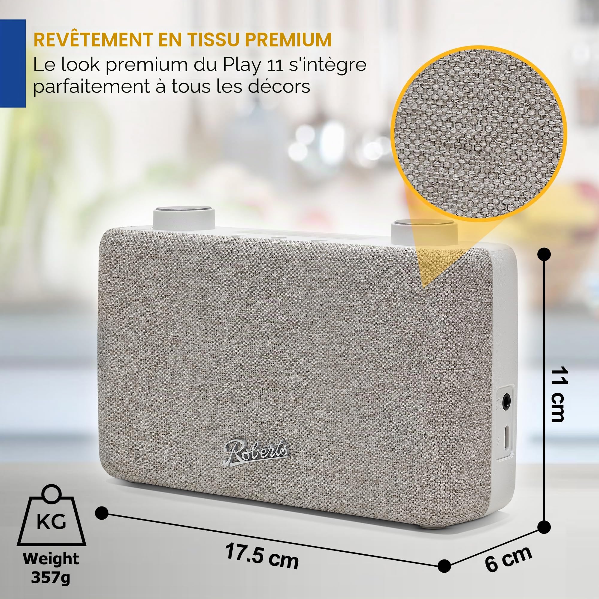 Roberts PLAY11 Radio numérique Portable FM/Dab/Dab+, Blanc