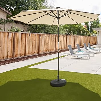 EAST OAK Patio Umbrella, 9 ft Outdoor Table Umbrella with 40 LED Solar Lights of Waterproof and UV 30+ Fade Resistant for Garden, Deck, Backyard, Pool and Beach, Beige