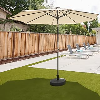 EAST OAK Patio Umbrella, 9 ft Outdoor Table Umbrella with 40 LED Solar Lights of Waterproof and UV 30+ Fade Resistant for Garden, Deck, Backyard, Pool and Beach, Beige
