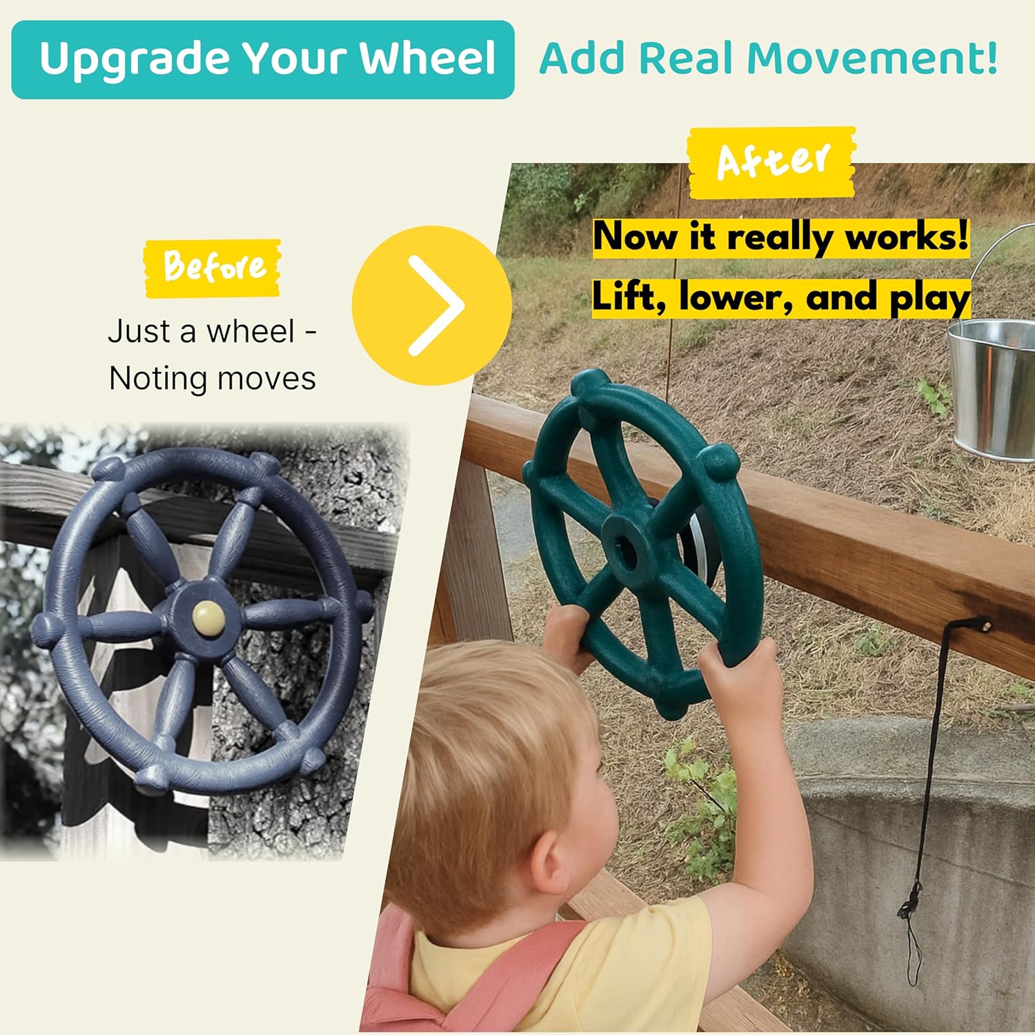 Toy Pulley Set with Bucket for Outdoor Playsets – Durable Winch Pulley Kit for Backyard Treehouses, Universal Fit, Weather-Resistant Materials, Full Installation Accessories Included