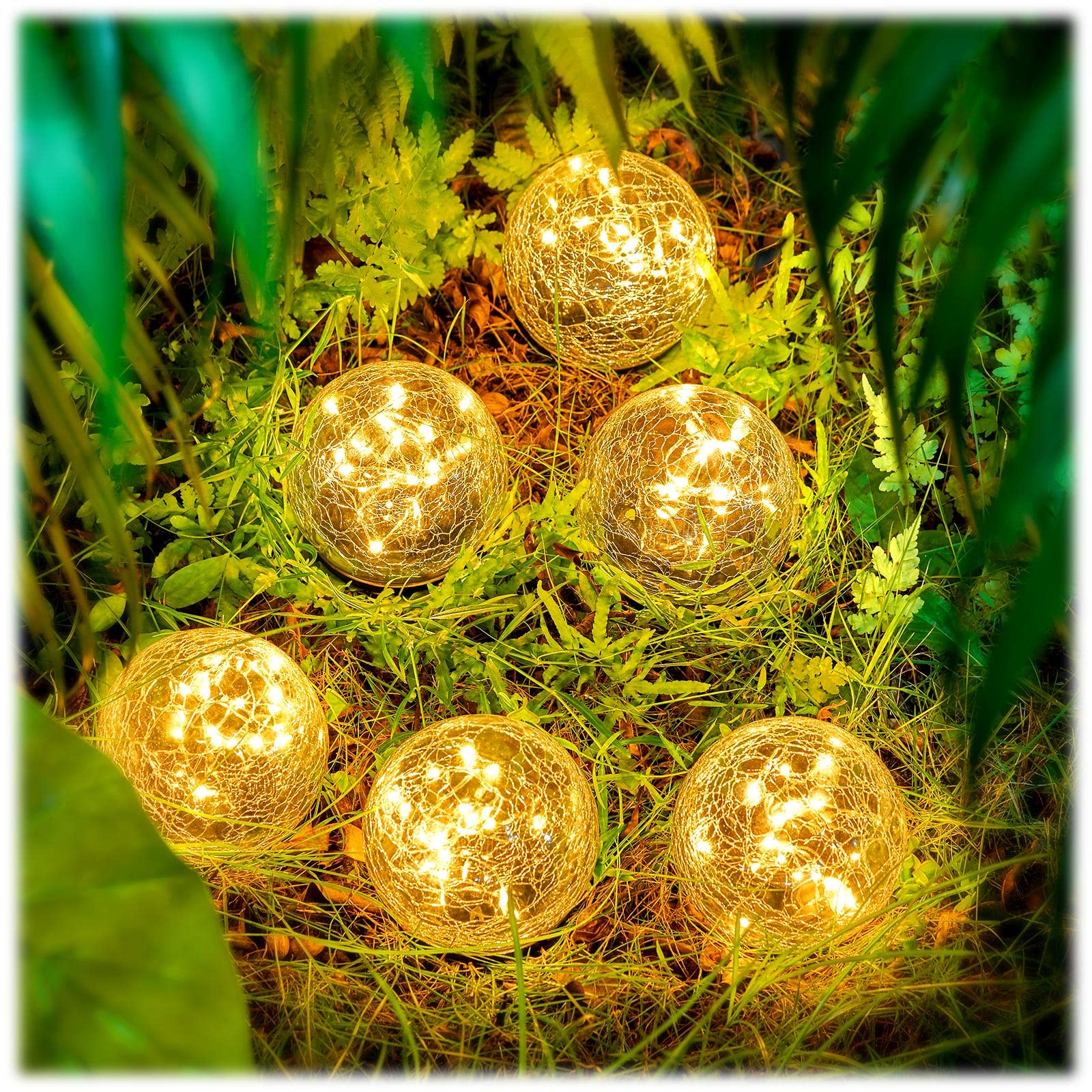 Honoson Globo solare da 9,9 cm per esterni, impermeabile, sfere solari per giardino, sfera di vetro incrinato, decorazione da giardino per patio e cortile, prato, cortile (6 pezzi)