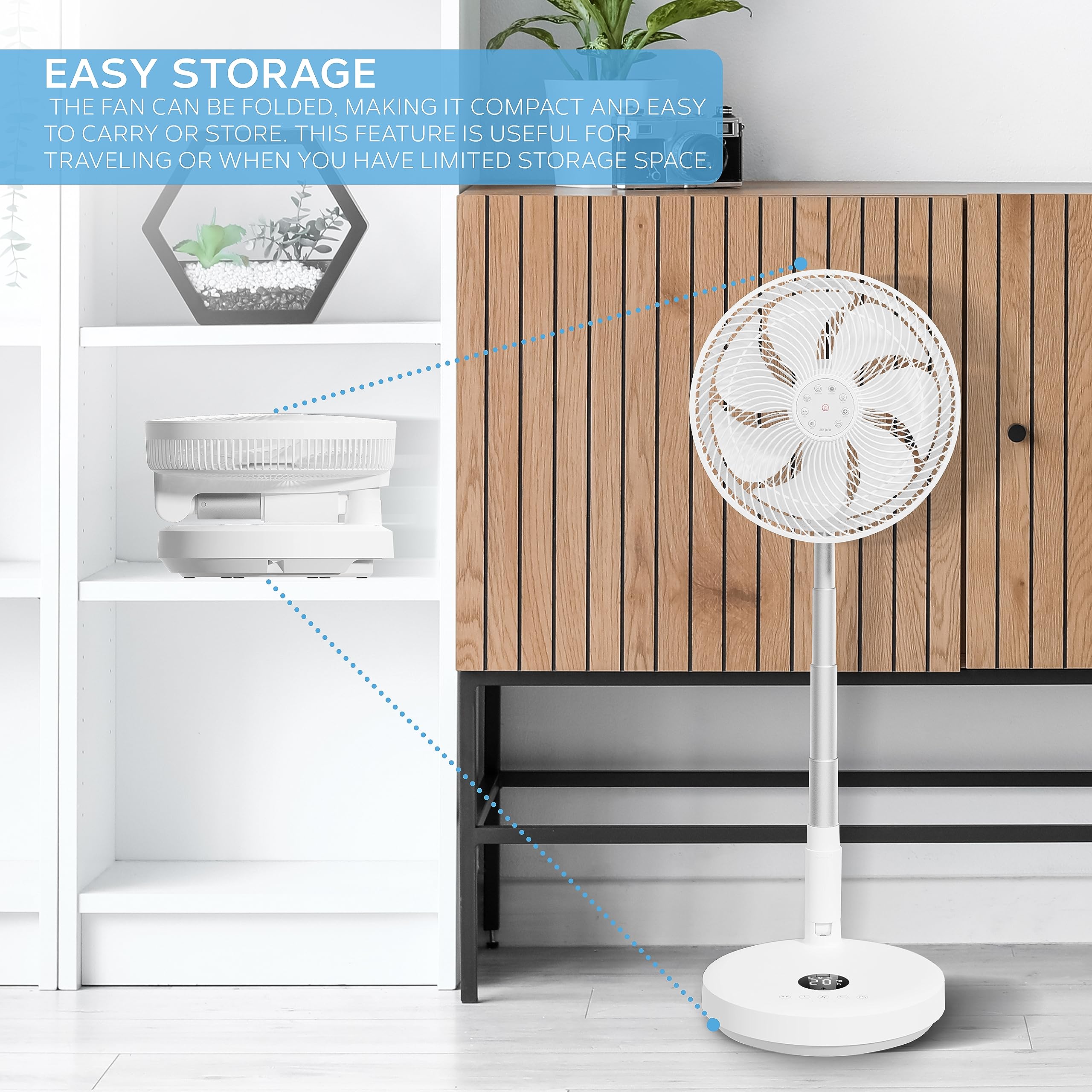 Air Pro 16" Pedestal Fan Oscillating Fan 50W Ultra Quiet Air Cooling & Circulator 50” Tall Adjustable Height Cooling Fan 3 Speeds 70° Oscillation Variable Tilt Suitable for Office Home Bedroom