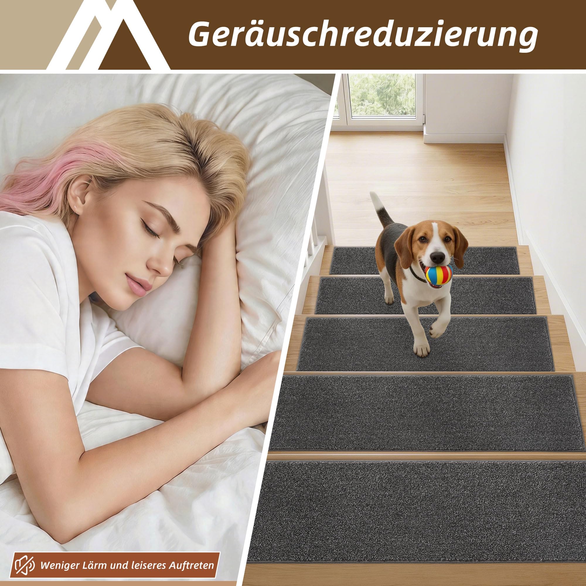 COSY HOMEER 15 Stück Treppenstufen Matten 70x22cm, Stufenmatten Selbstklebend, Maschinenwaschbar, 100% Polyester, TPE-Rücken, Ideal für Kinder, Senioren und Haustiere, Dunkelgrau
