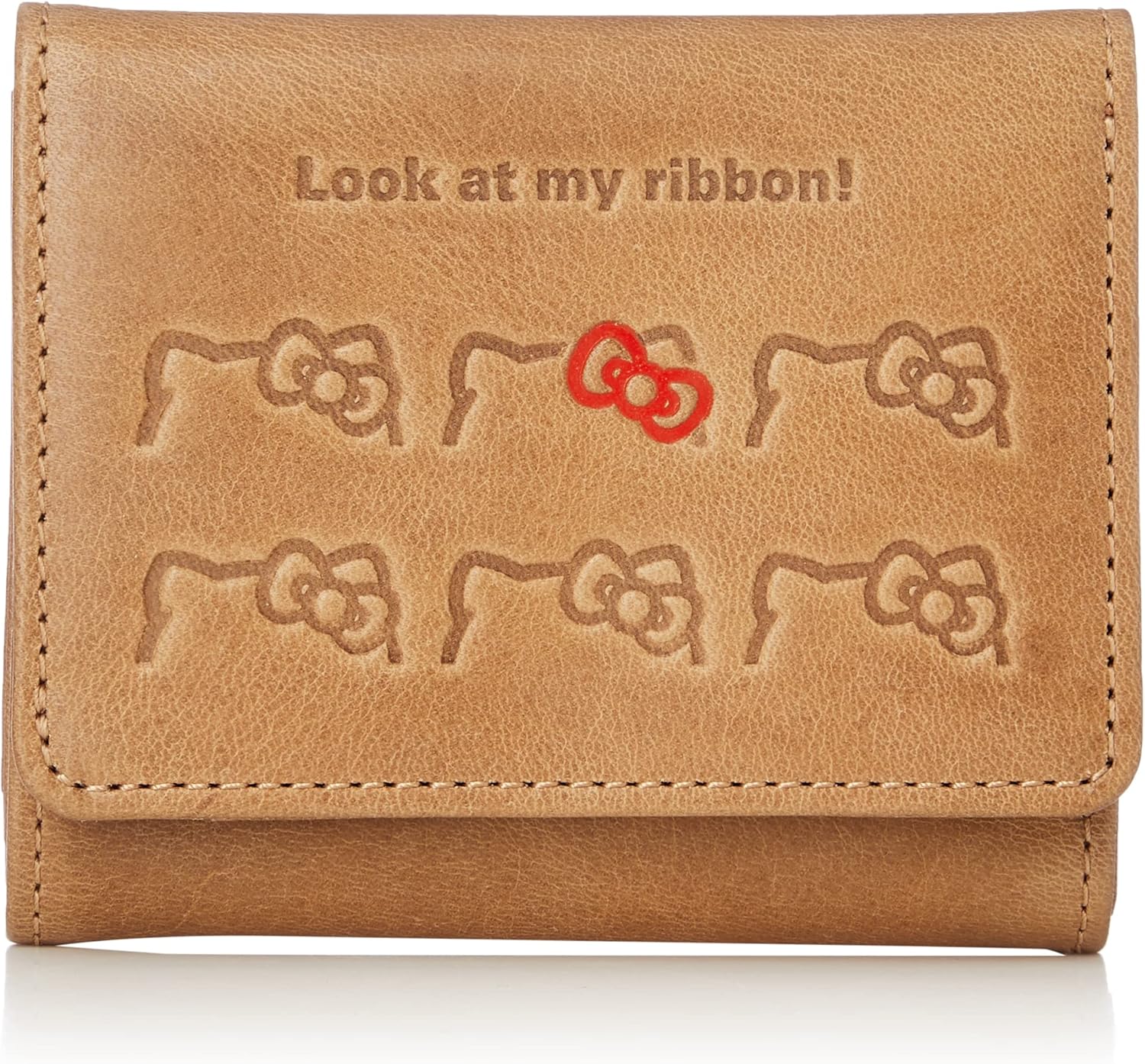moz(モズ) Hello Kitty Sanrio No.87061 Sanrio Hello Kitty Ribbon Motif, Tri-Fold & Coin Case, Mini Wallet, Genuine Leather, Cowhide Leather, Compact, Card Case