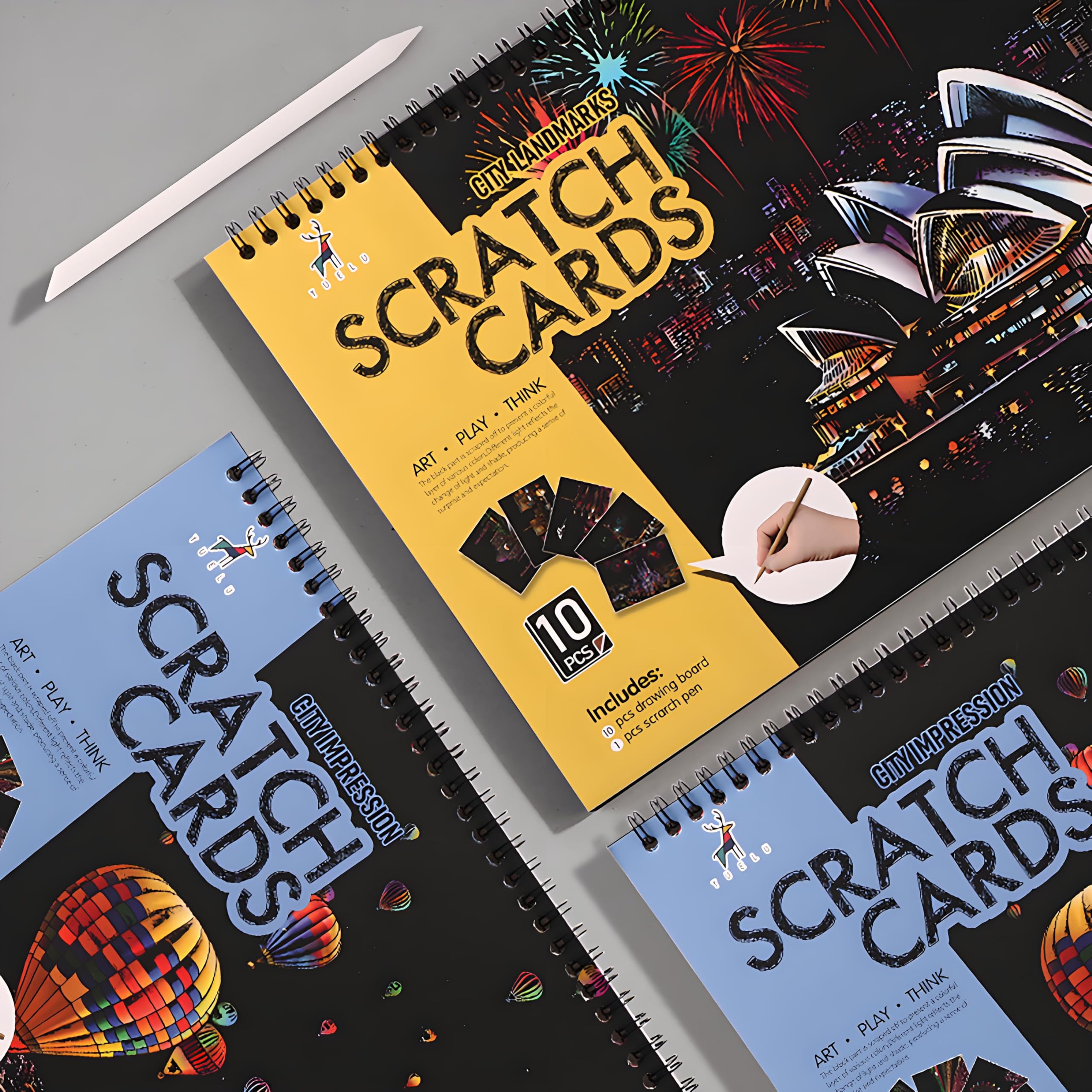 10 STÜCK Stadtbild Kratzkunstbuch für Teenager und Erwachsene: DIY buntes Stadtserie Malpapier | ASMR Stressabbau-Gravur-Set Kratzbrett | DIY Skizzenkarte kreatives Bastelspielzeug (Reise-Landmarken B