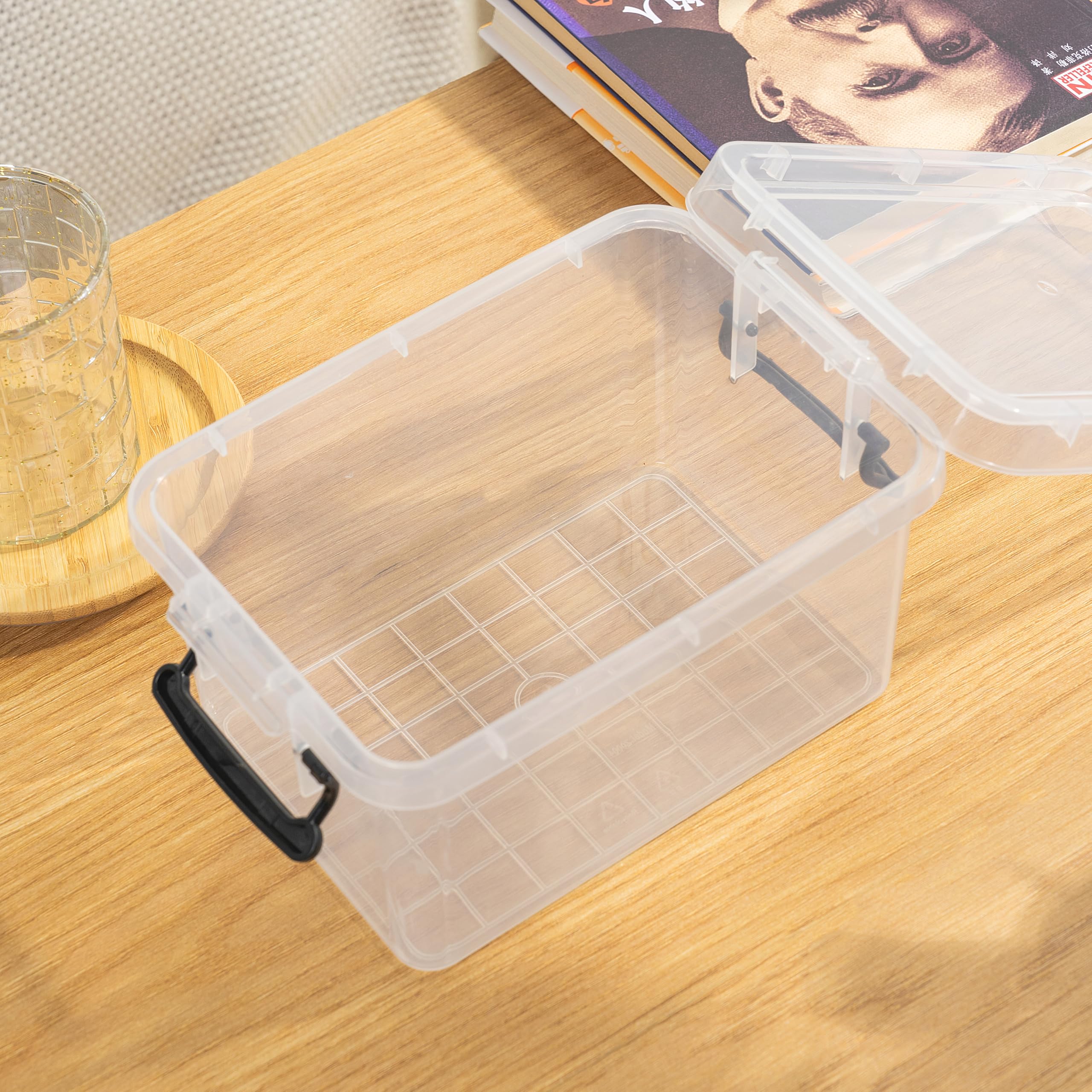 Cetomo 3L*20 Plastic Storage Boxes, kleine Aufbewahrungsbox mit Deckeln, kompakte Tischbox, Langlebig, Stabil, Heavy-Duty, Schlicht, Stapelbar, PP, Transparent, 3L-20er Pack
