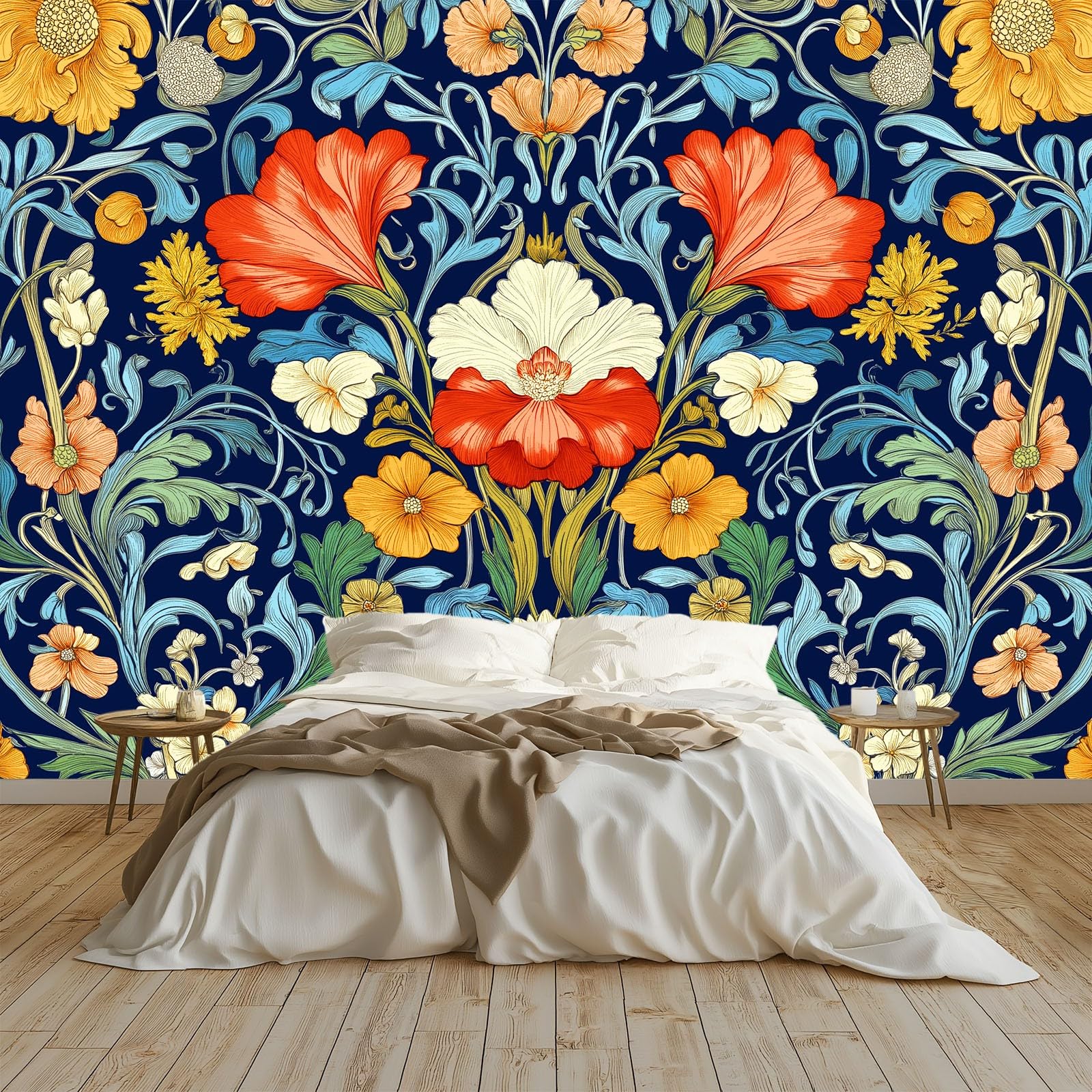 Niestandardowa fototapeta 3D, 300 x 210 cm, kwiatowy mural ścienny, gruba włóknina ścienna, ciemnoniebieska tapeta do salonu, tło telewizyjne