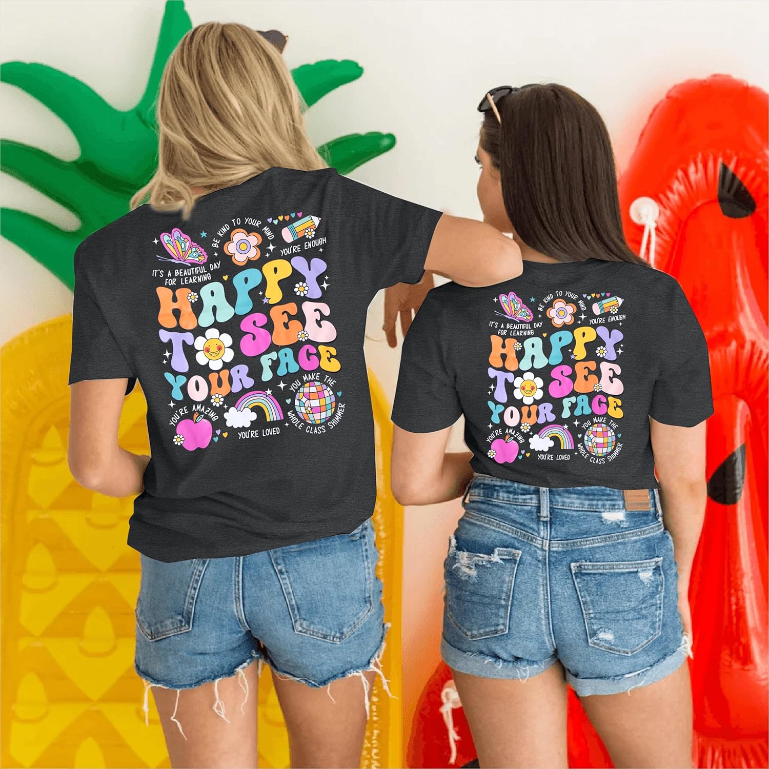 MOUSYA Teacher Shirt Women Happy to See Your Face Shirt Teacher Graphic Tees - Image 3