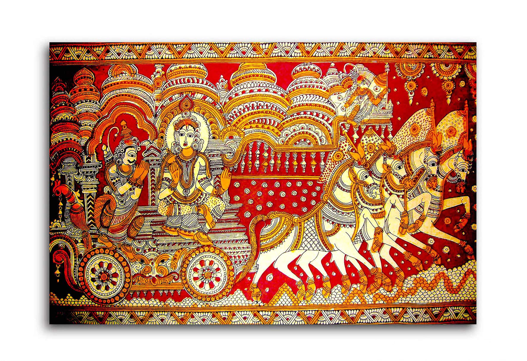 Madhubani Krishna Arjun Canvas Painting - Home Decor -1 Madhubani Krishna Arjun Canvas Painting - Home Decor -1
