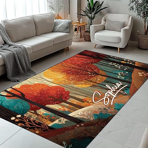 Alfombra de área de otoño personalizada, alfombra de interior y exterior para porche, entrada, sala de estar, pasillo con nombre personalizado,