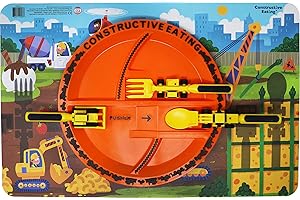 Kid's Construction Themed Eating Utensil Set with Plate and Placemat for Fun and Constructive Mealtimes