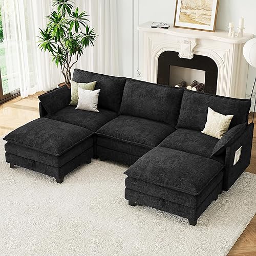 106" U-Shaped Modern Modular Sectional Sofa, Chenille Cloud Couch with