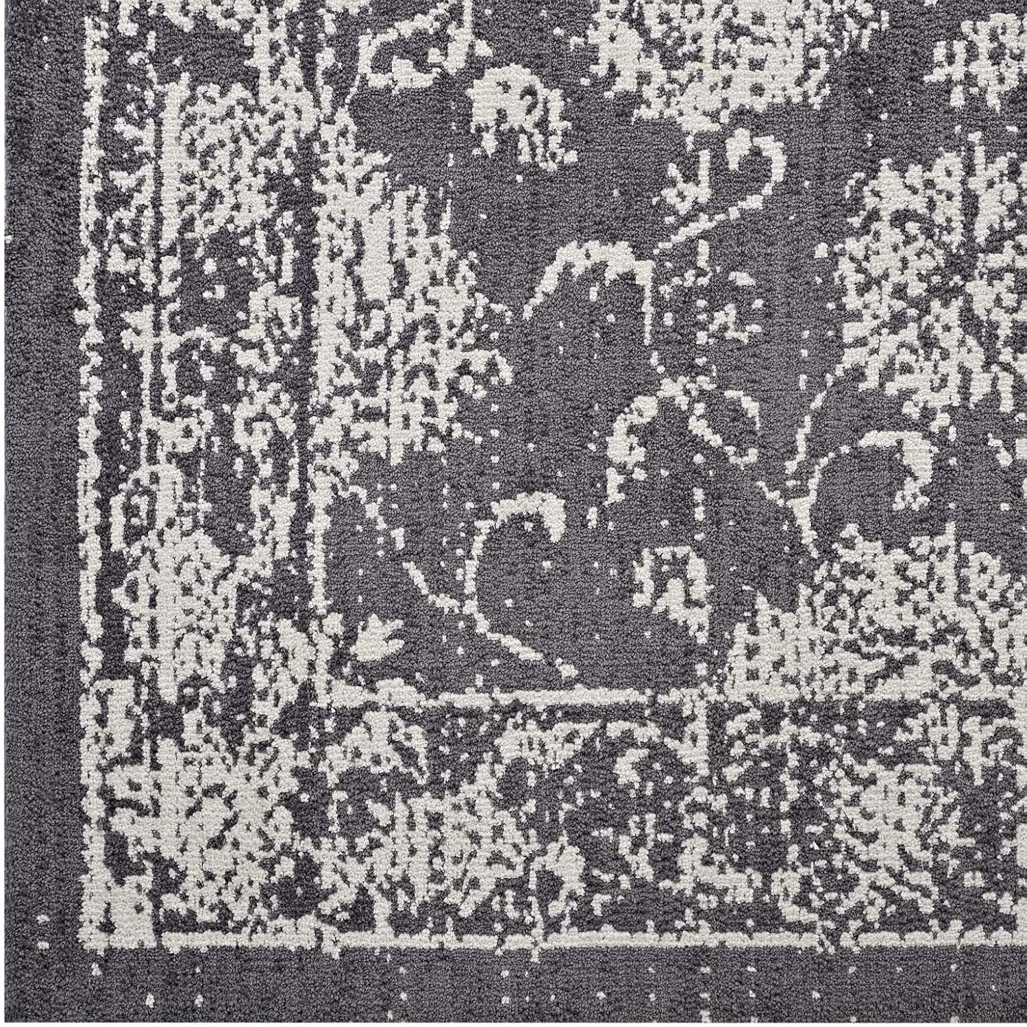 Modway Kazia Distressed Floral Lattice 8x10 Area Rug in Dark Gray and Ivory