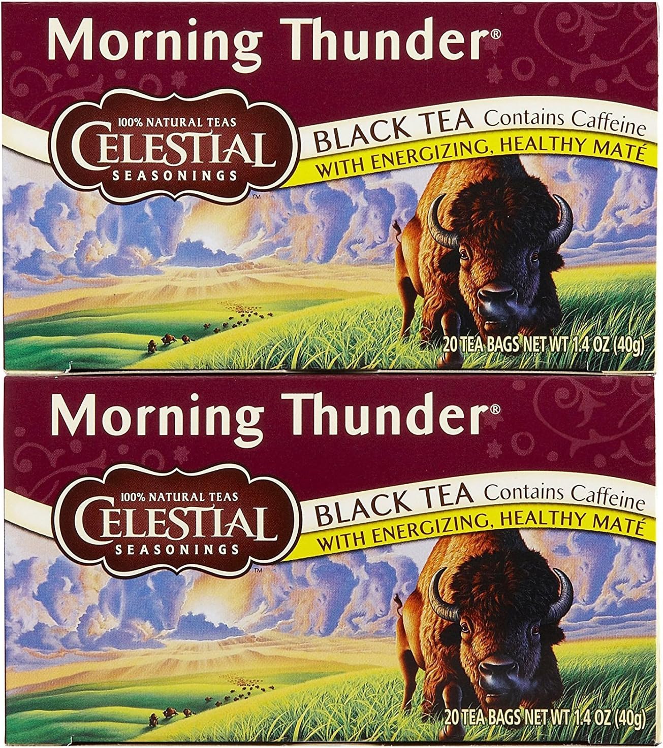 Celestial Seasonings Morning Thunder Tea Bags - 20 Count (Pack of 2)