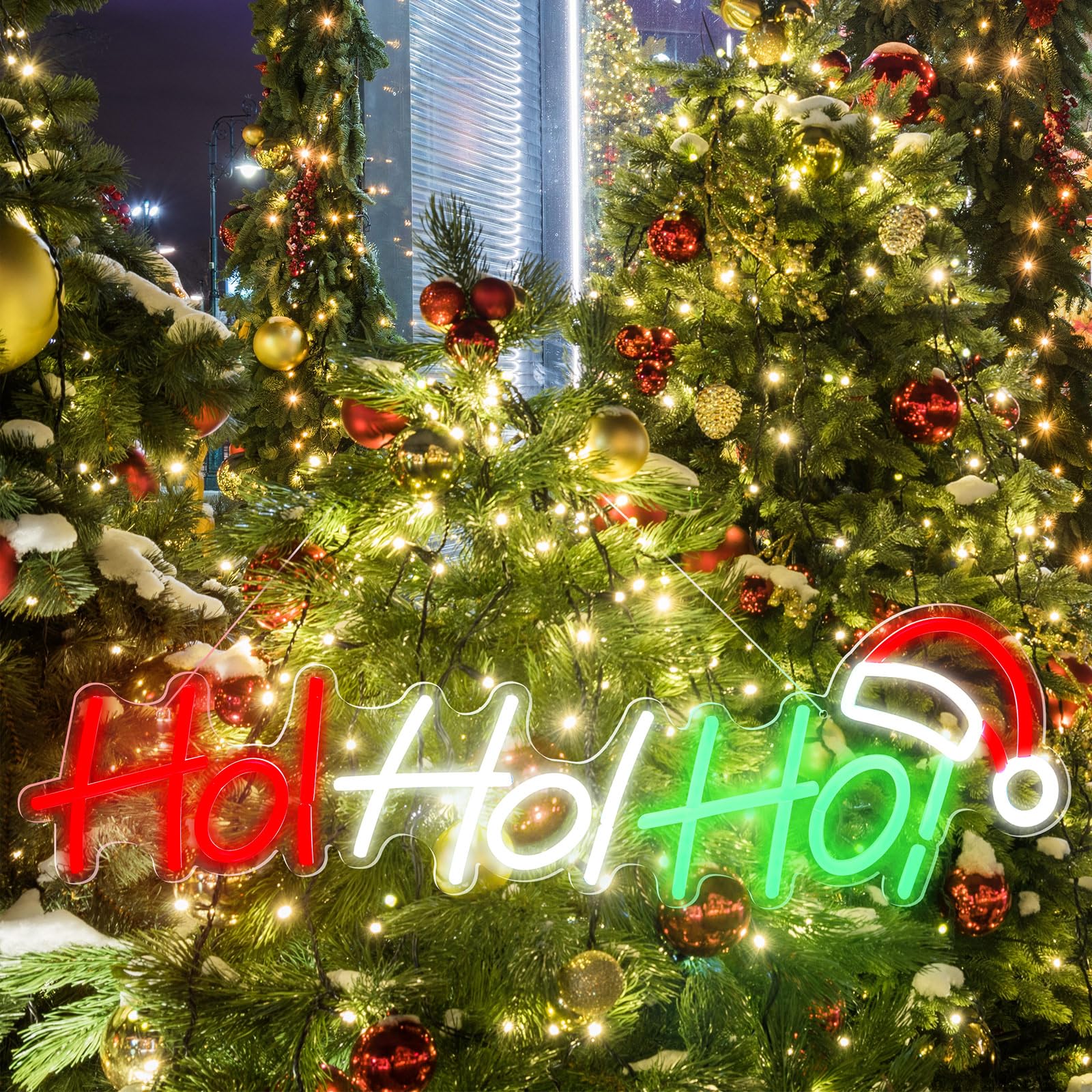 Glooglitter Hoho - Insegna al neon natalizia grande, con luce a LED, con scritta "Merry Christmas", per finestre, decorazioni natalizie per feste di Natale, camera da letto