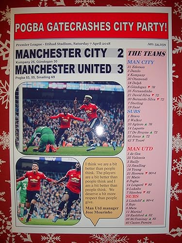 Manchester City 2 Manchester United 3-2018 - Impresión de recuerdo