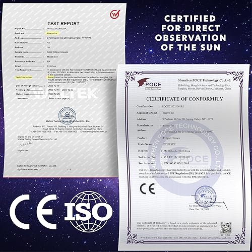 Miniatura 2 de Eclipsee Gafas de eclipse solar (paquete de 6) con certificación CE e ISO para visión solar directa aprobadas en 2024
