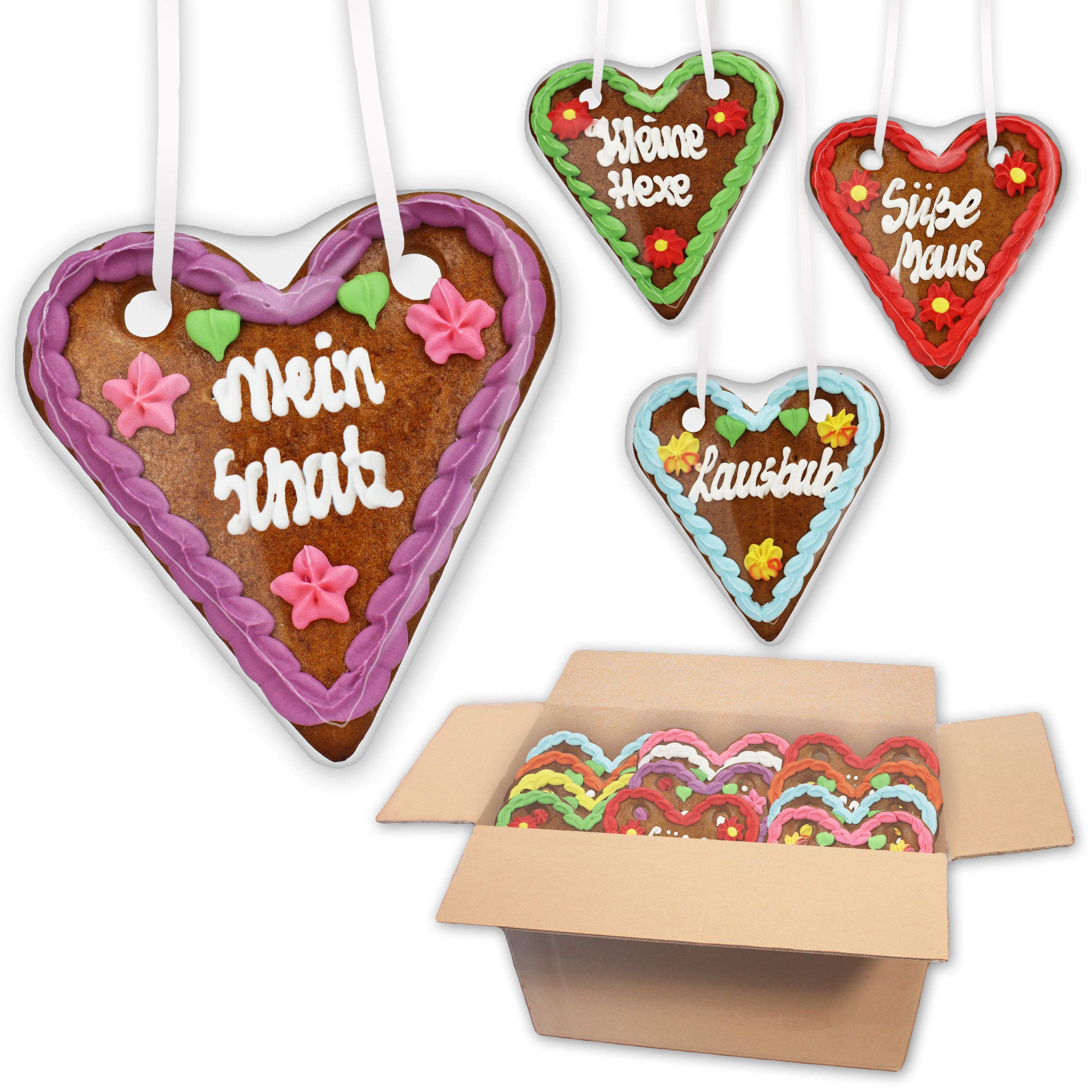 128 Stück Lebkuchenherzen Mischkarton Premium! Viele Sprüche Gefüllt Oktoberfest Party Deko Herz LEBKUCHEN WELT