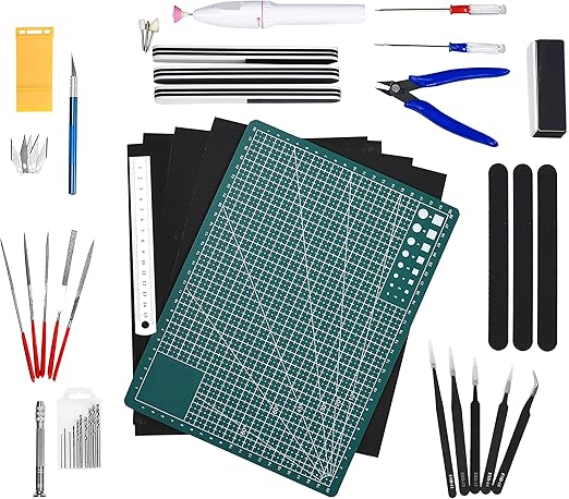 Mandala Crafts 33 PCS Plastic Model Tool Kits with Hobby Clippers, Tweezers, Drills, Grinder, Knife - Professional Basic Model Building Tools Set for Assembling Miniatures Mecha Cars