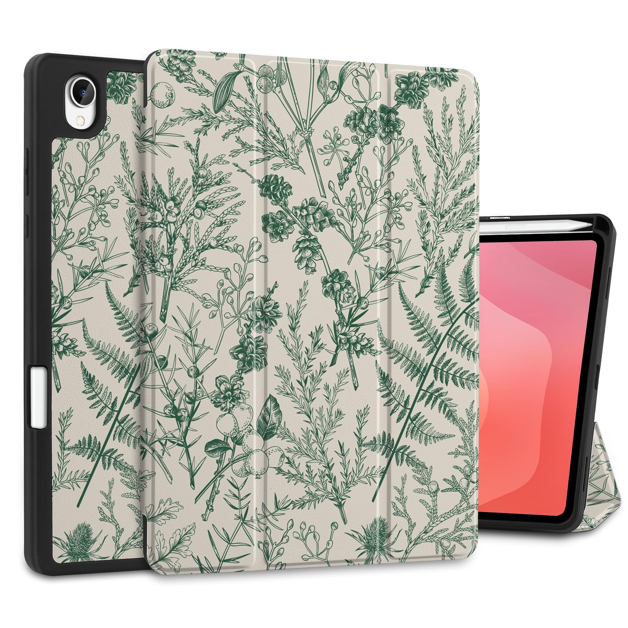 DONGKE Case for Samsung Galaxy Tab S11 5G 11" 2025 Model (SM-X730/X736B), Slim Lightweight Trifold Stand Cover with S Pen Holder, Auto Sleep/Wake, Soft TPU Shockproof Back, Plant & Berry