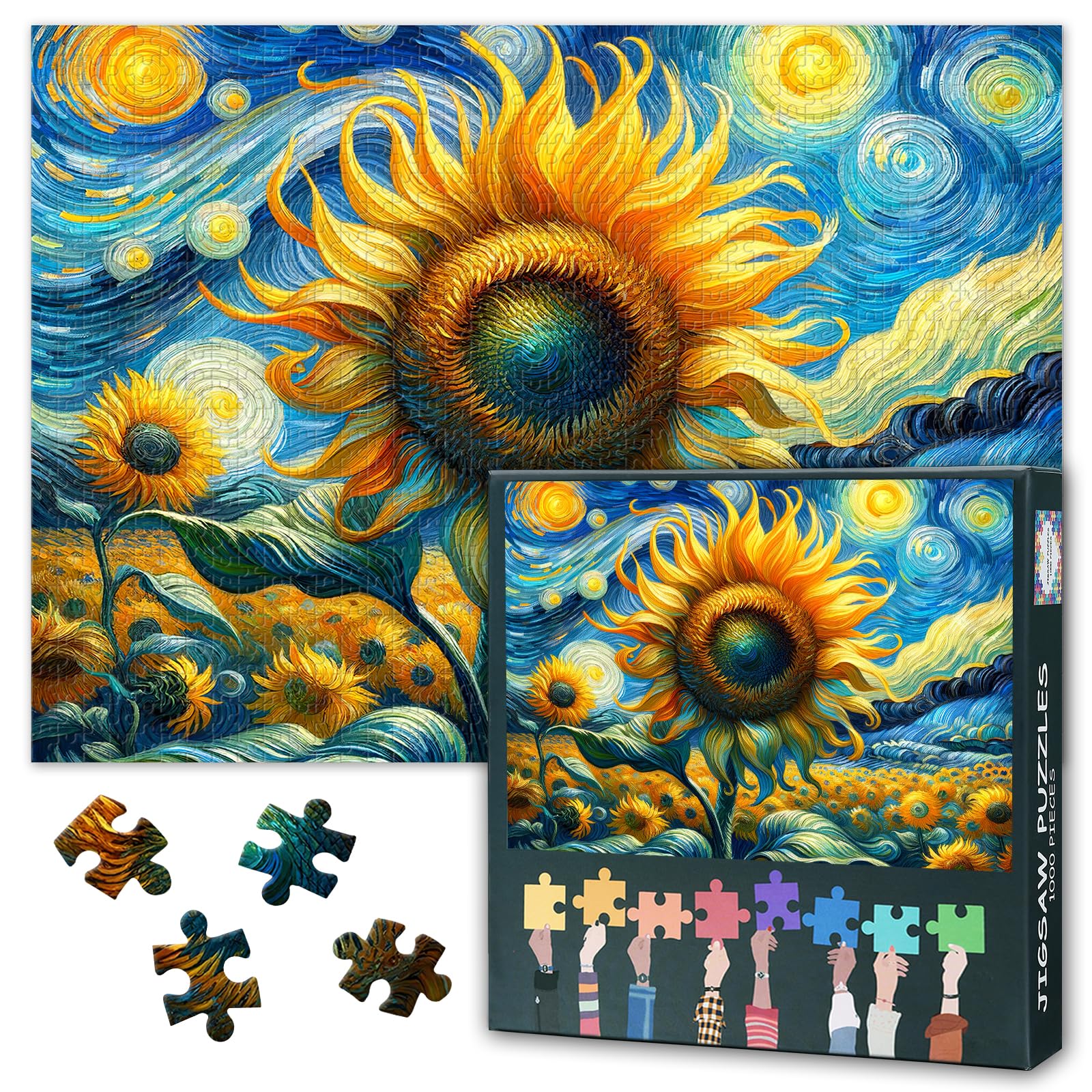 Sunflowers 1000 Pieces Puzzles for Adults Jigsaw Puzzle Educational Games - 50x70 cm Post-Impressionist Brushwork Artwork Hard Difficult Challenging Puzzles — image 1