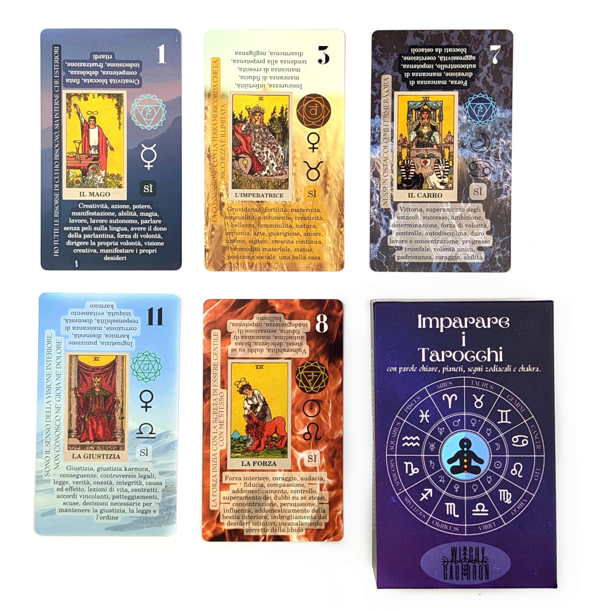 Witchy Cauldron Imparare i Tarocchi con parole chiave, pianeti, segni zodiacali e chakra