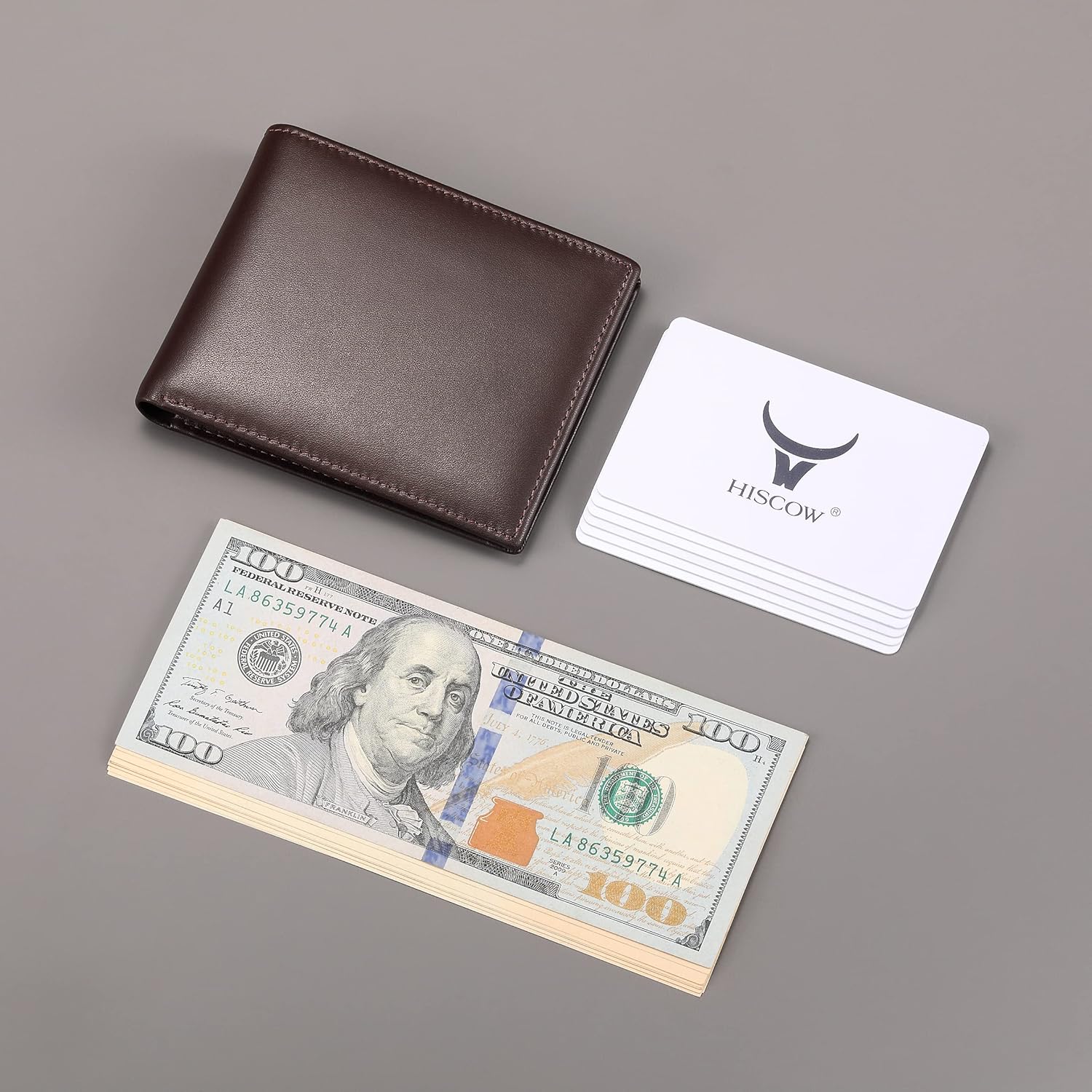 HISCOW Leather Slim Bifold Wallet with 6 Credit Card Slots, Italian Calfskin (Coffee)