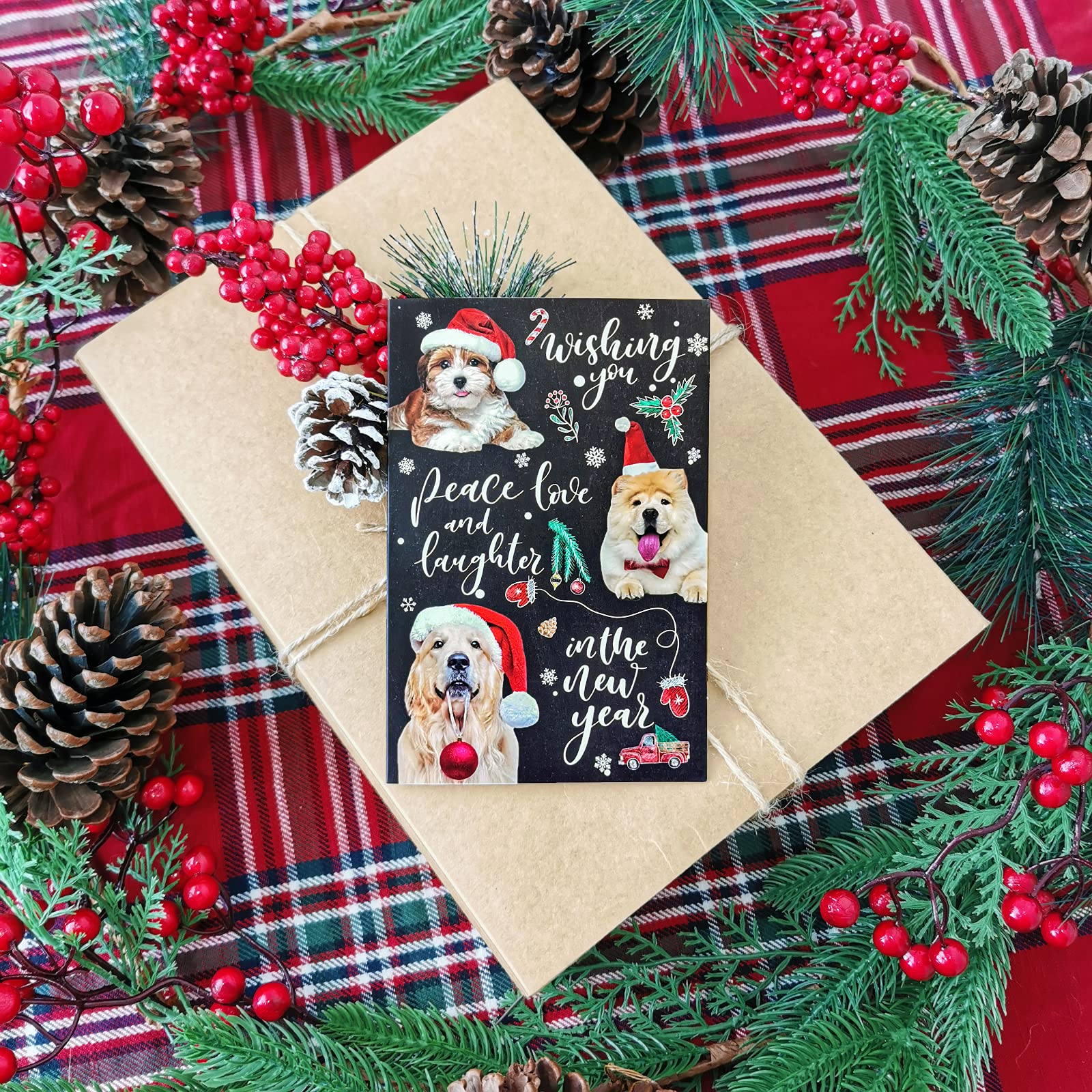 Lot de 120 cartes de Noël avec enveloppes autocollantes, assortiment de 6 motifs festifs de chiens en vrac, tableau noir en vinyle, cartes de vœux pour Noël