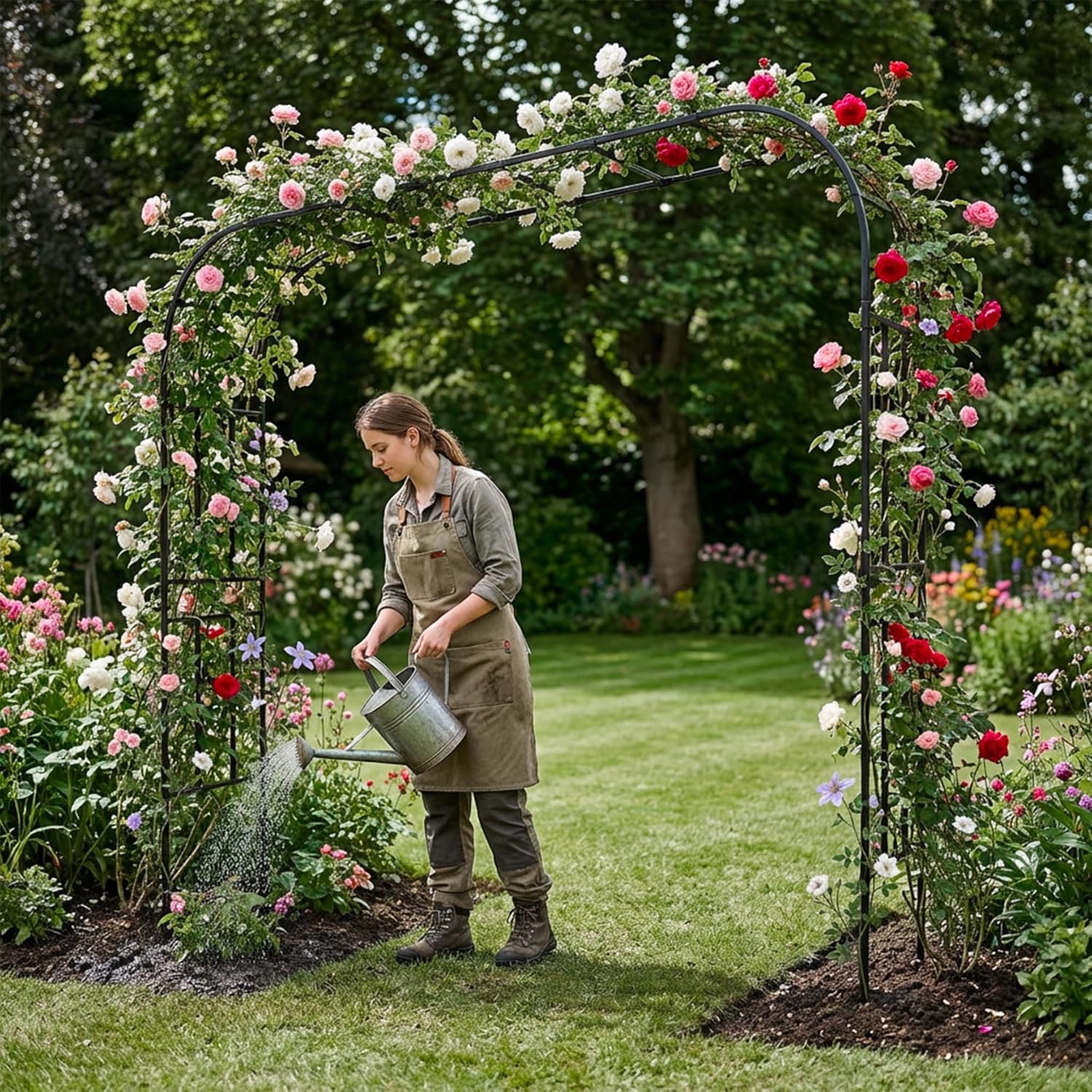 Extra Large Garden Arch Trellis- 126‘‘L×94.8’’H Rust-Proof Metal Driveway Archway | Heavy Duty Arbor for Climbing Plants Outdoor, Create a Garden Walkway or Pergola